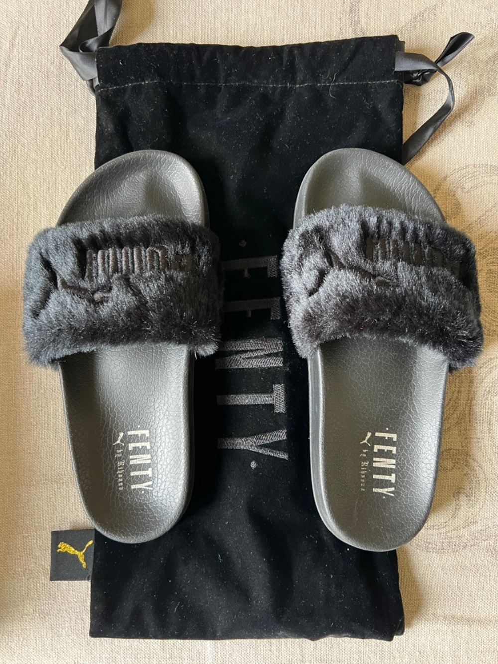 FENTY by PUMA Black Fur Slide Sandals